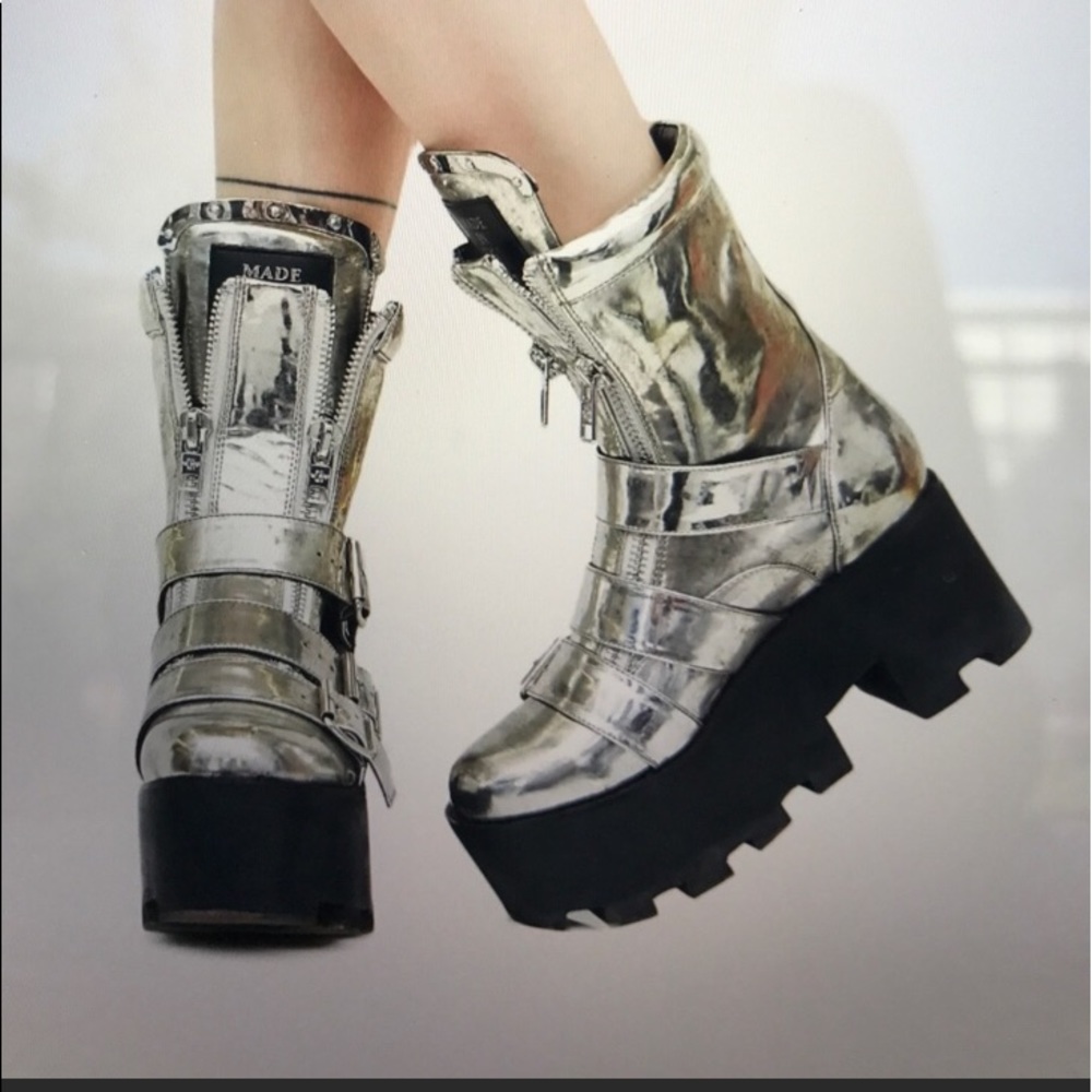 Plated Detroit Boots by Current Mood. Burning Man!
